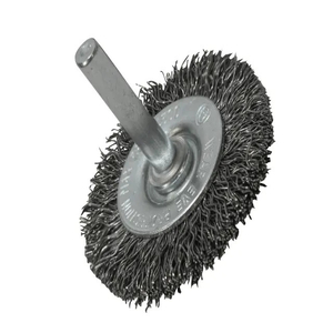 75mm Crimped Circular Wire Brush 6mm Spindle  - 0.30mm Stainless Steel Wire